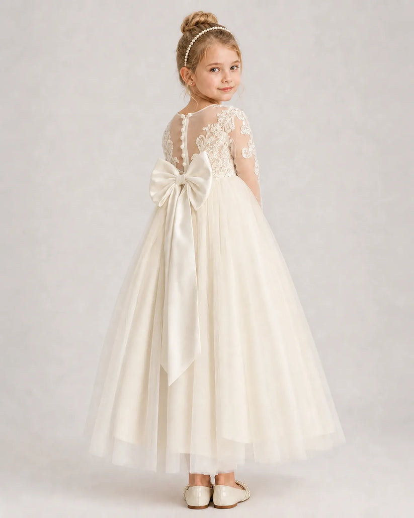 Champagne Tulle A-line First Communion Dress Back View