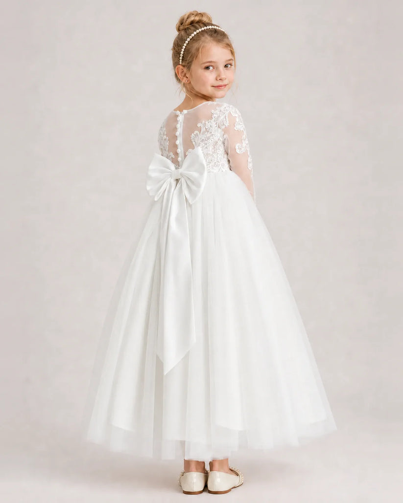 Ivory Tulle A-line First Communion Dress Back View