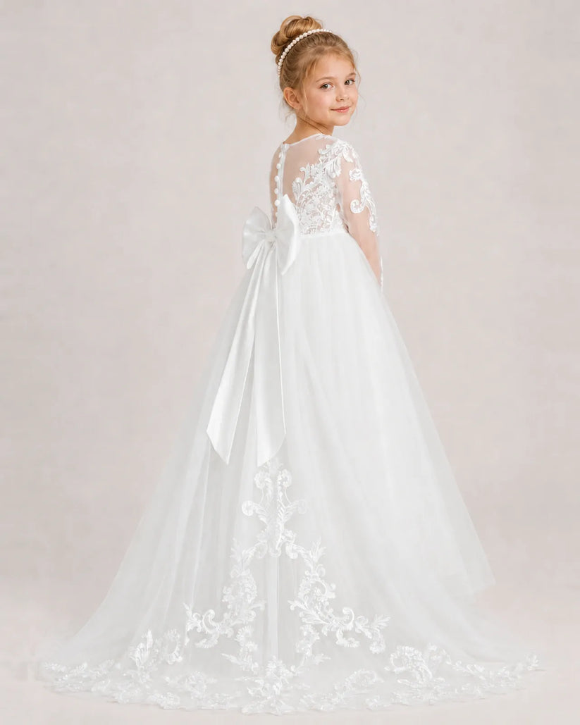 Ivory Tulle A-line First Communion Dress Back View