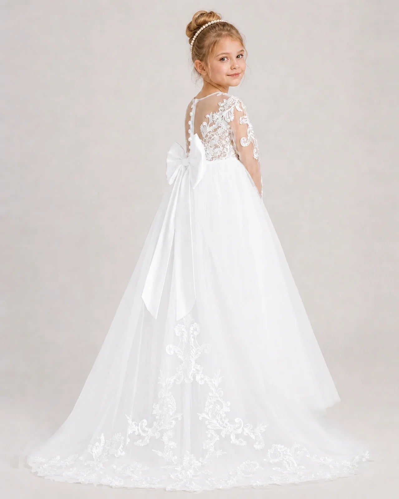 White Tulle A-line First Communion Dress Back View