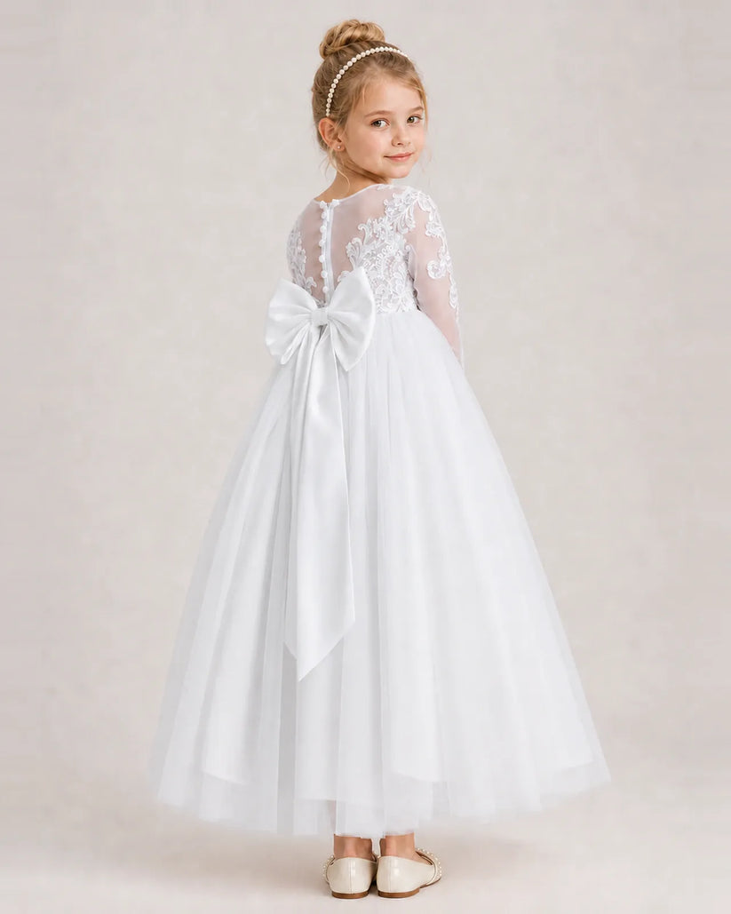 White Tulle A-line First Communion Dress Back View