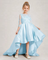 Baby Blue Satin A-line Pageant Dress Front View