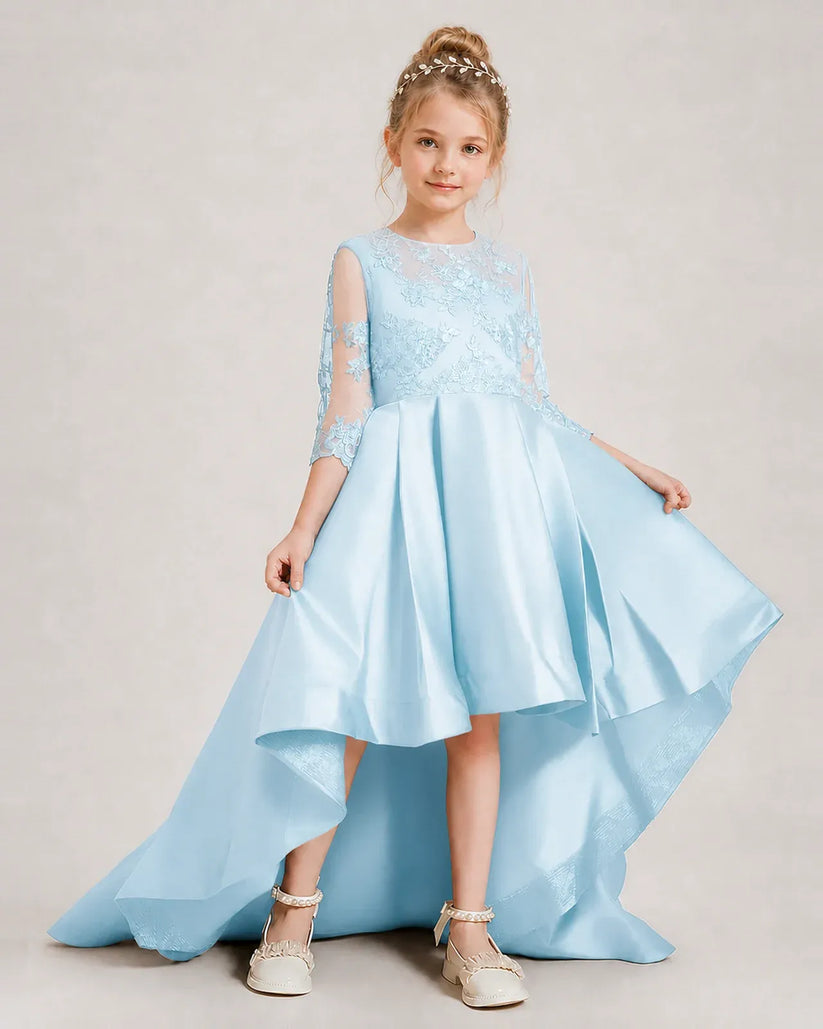 Baby Blue Satin A-line Pageant Dress Front View