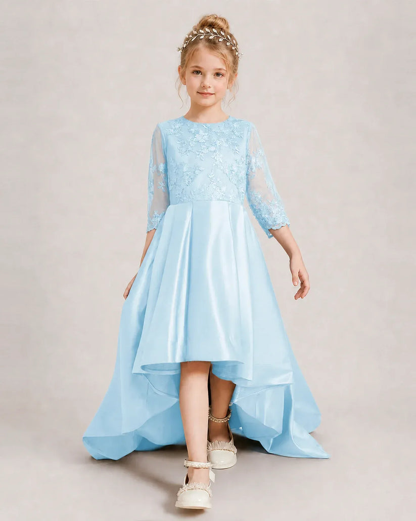 Baby Blue Satin A-line Pageant Dress Front View