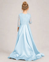 Baby Blue Satin A-line Pageant Dress Back View
