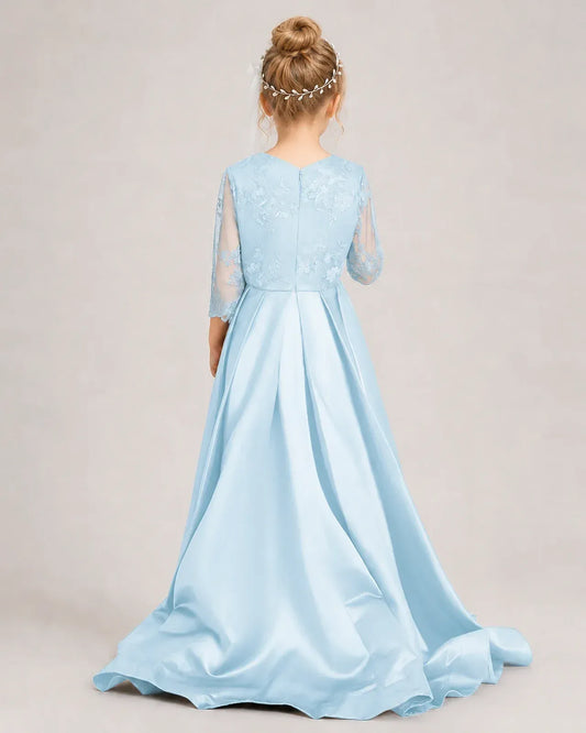 Baby Blue Satin A-line Pageant Dress Back View
