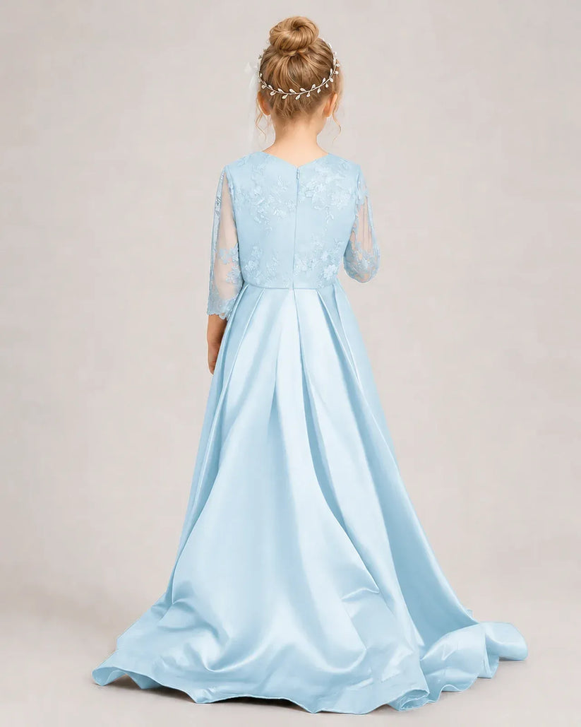 Baby Blue Satin A-line Pageant Dress Back View