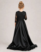 Black Satin A-line Pageant Dress Back View