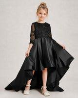 Black Satin High-low Pageant Dress Front View