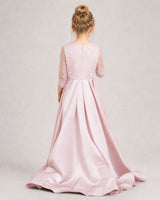 Blush Pink Satin A-line Pageant Dress Back View