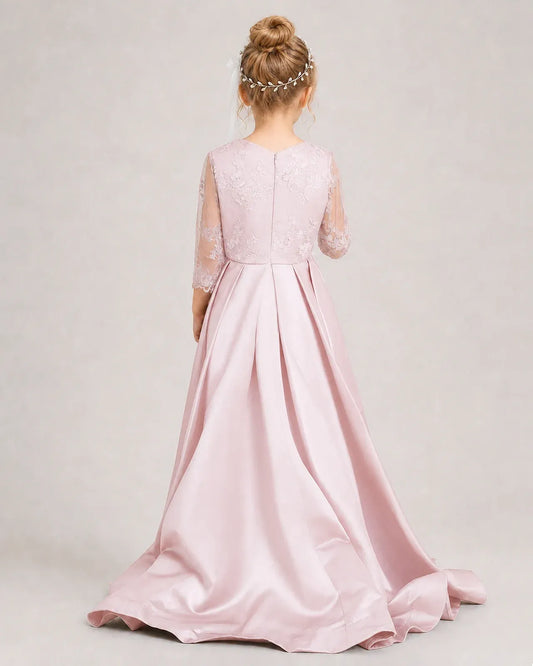 Blush Pink Satin A-line Pageant Dress Back View