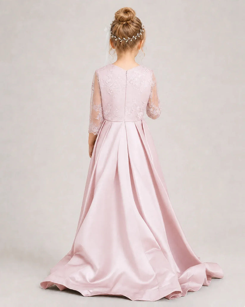 Blush Pink Satin A-line Pageant Dress Back View