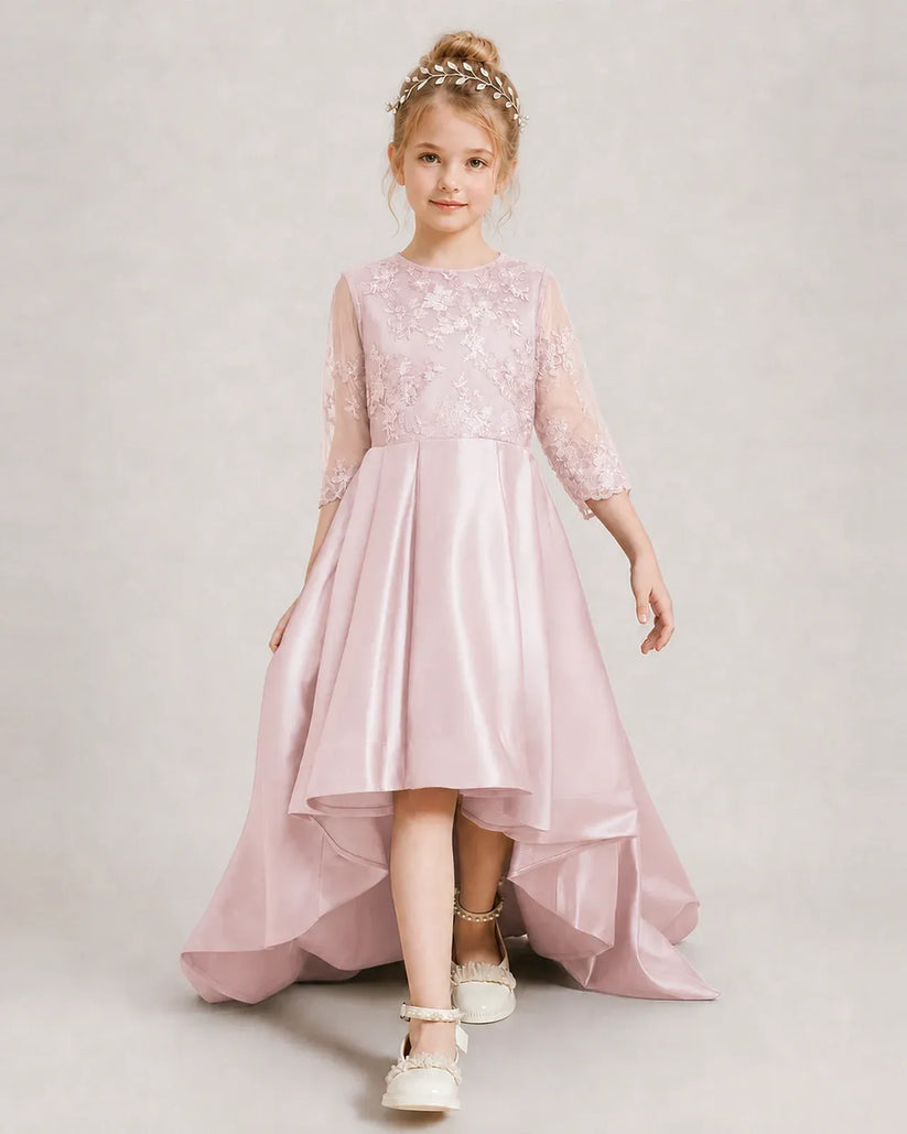 Blush Pink Satin A-line Pageant Dress Front View