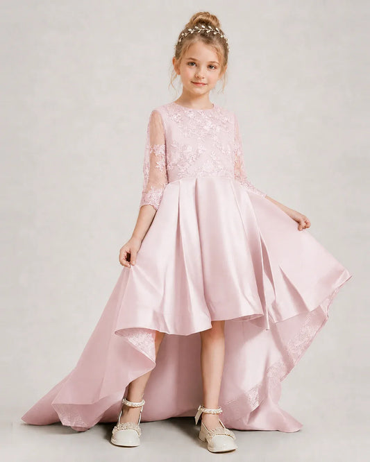Blush Pink Satin A-line Pageant Dress Front View