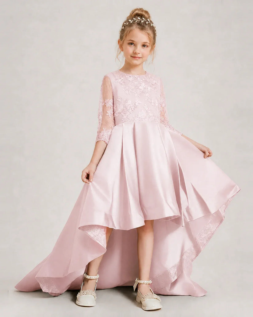 Blush Pink Satin A-line Pageant Dress Front View