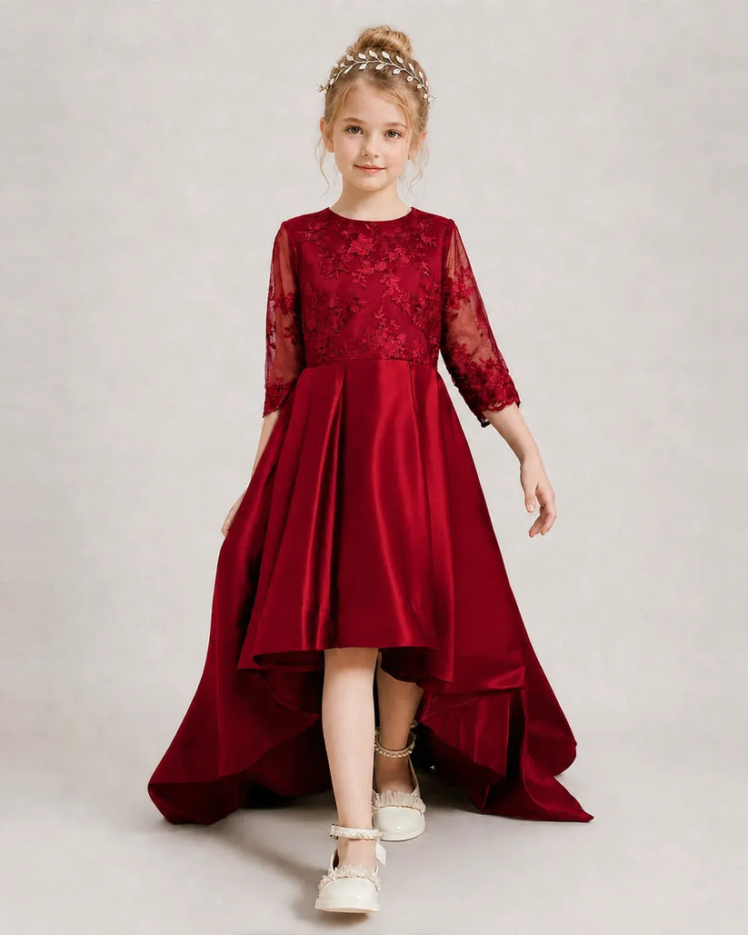 Burgundy Satin A-line Pageant Dress Front View