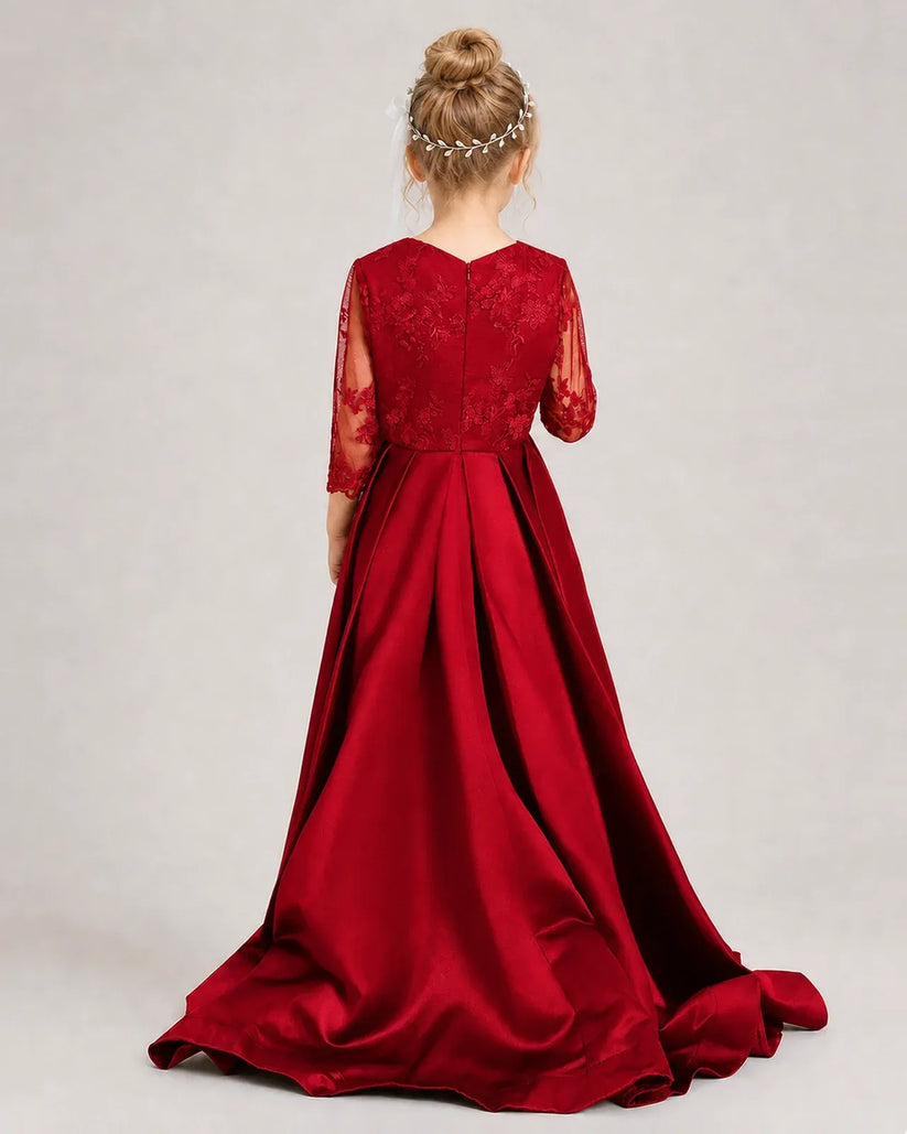 Burgundy Satin A-line Pageant Dress Back View