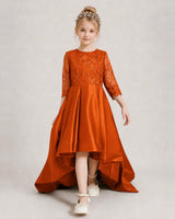 Burnt Orange Satin A-line Pageant Dress Front View