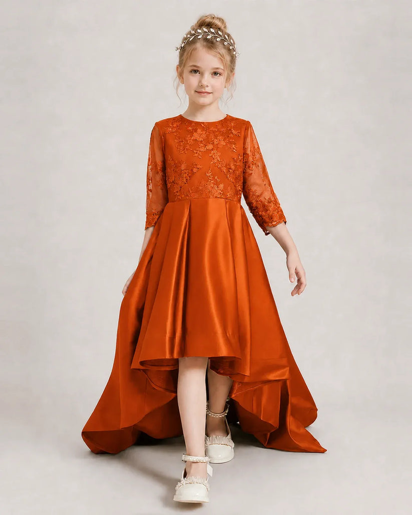 Burnt Orange Satin A-line Pageant Dress Front View