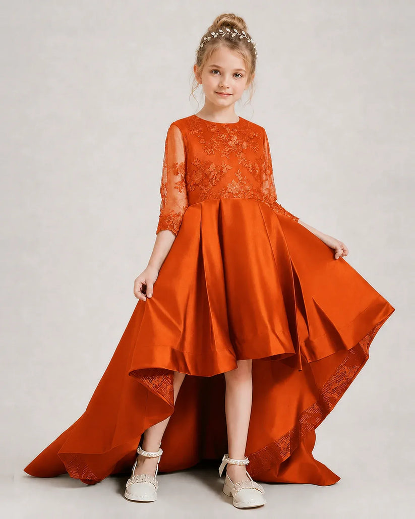 Burnt Orange Satin A-line Pageant Dress Front View