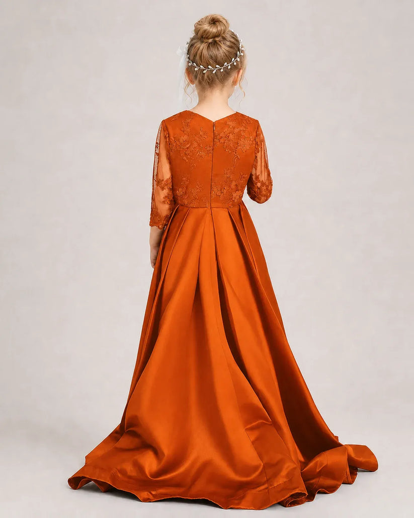 Burnt Orange Satin A-line Pageant Dress Back View