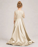 Champagne Satin A-line Pageant Dress Back View