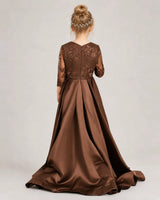 Chocolate Satin A-line Pageant Dress Back View