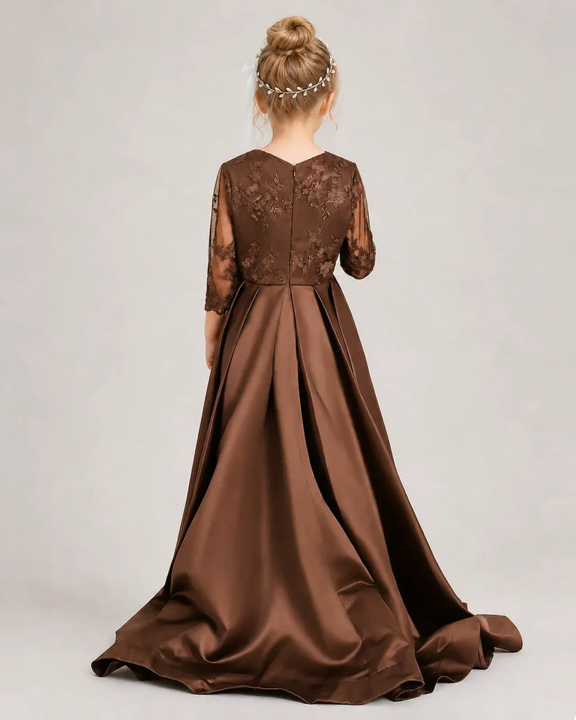 Chocolate Satin A-line Pageant Dress Back View