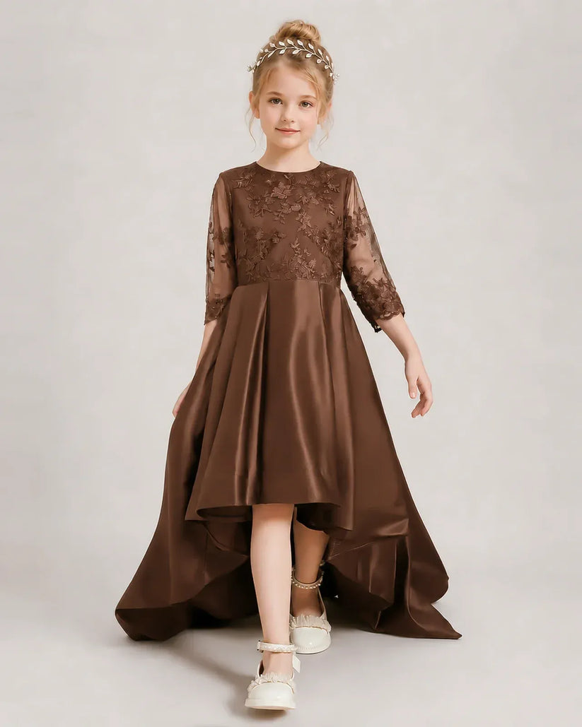 Chocolate Satin A-line Pageant Dress Front View