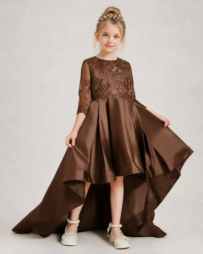 Chocolate Satin A-line Pageant Dress Front View