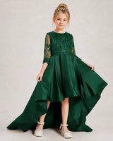 Dark Green Satin A-line Pageant Dress Front View