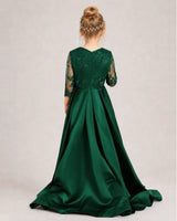 Dark Green Satin A-line Pageant Dress Back View