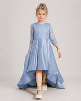 Dusty Blue Satin A-line Pageant Dress Front View