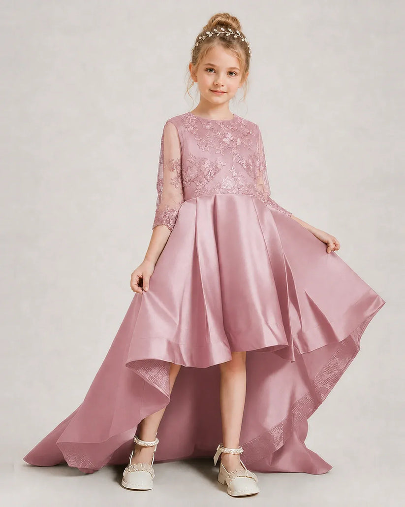 Dusty Rose Satin A-line Pageant Dress Front View