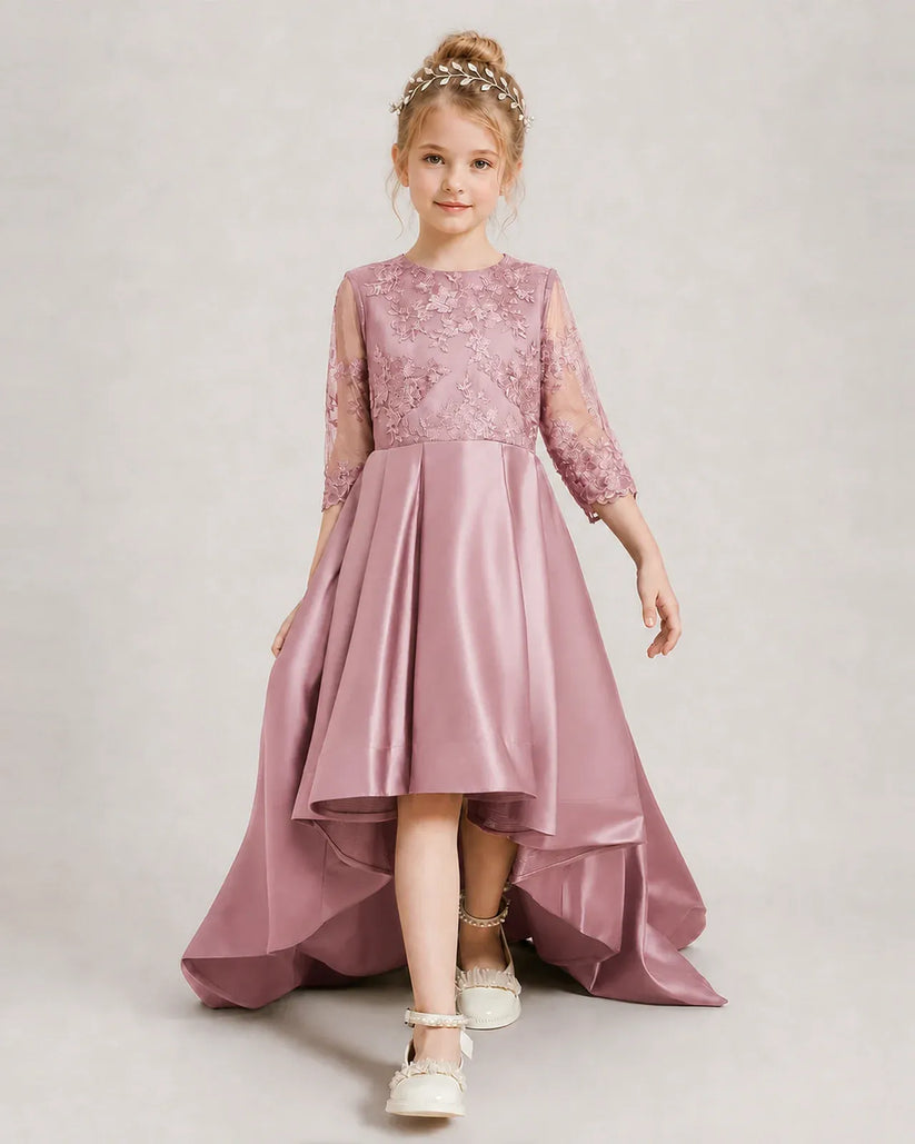 Dusty Rose Satin A-line Pageant Dress Front View