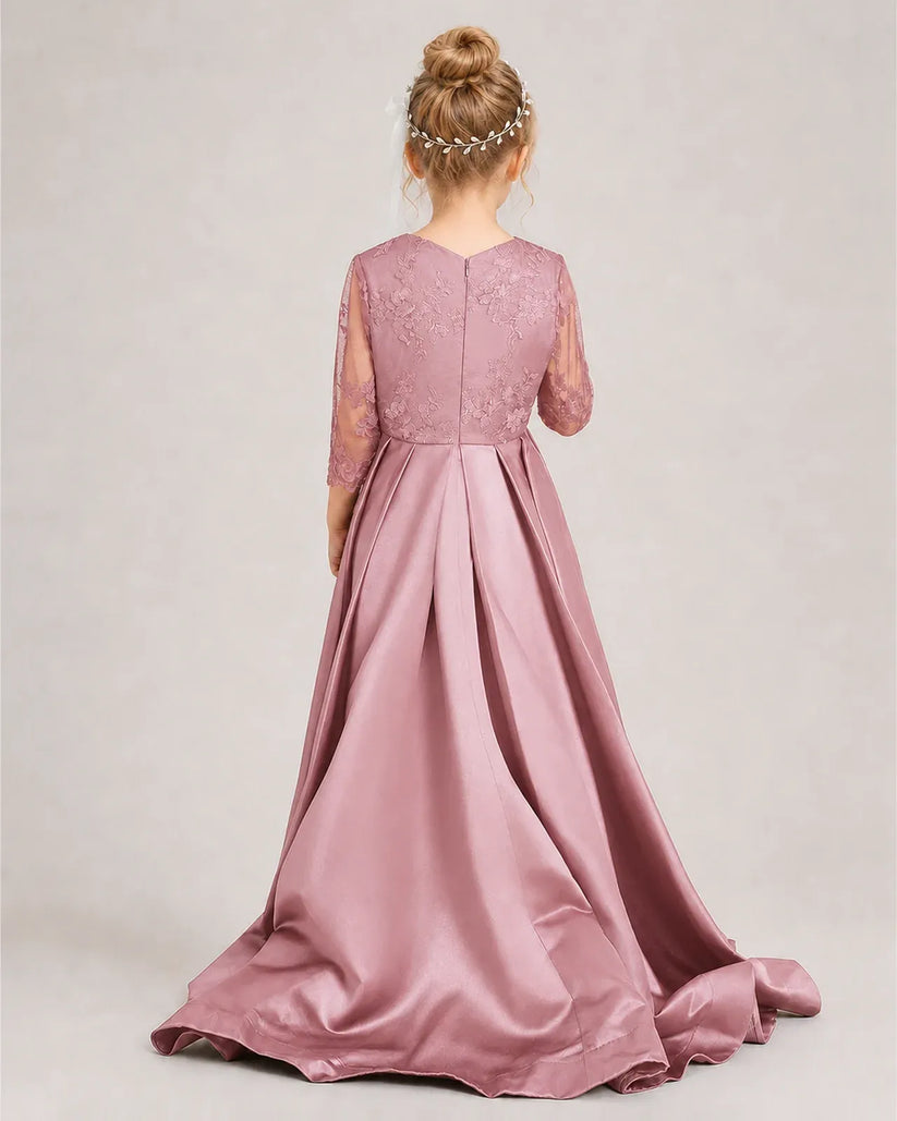 Dusty Rose Satin A-line Pageant Dress Back View