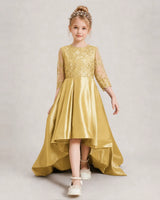Gold Satin A-line Pageant Dress Front View