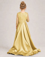 Gold Satin A-line Pageant Dress Back View