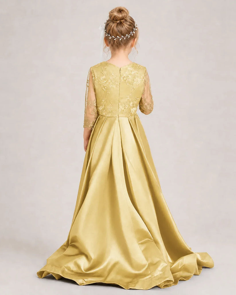 Gold Satin A-line Pageant Dress Back View