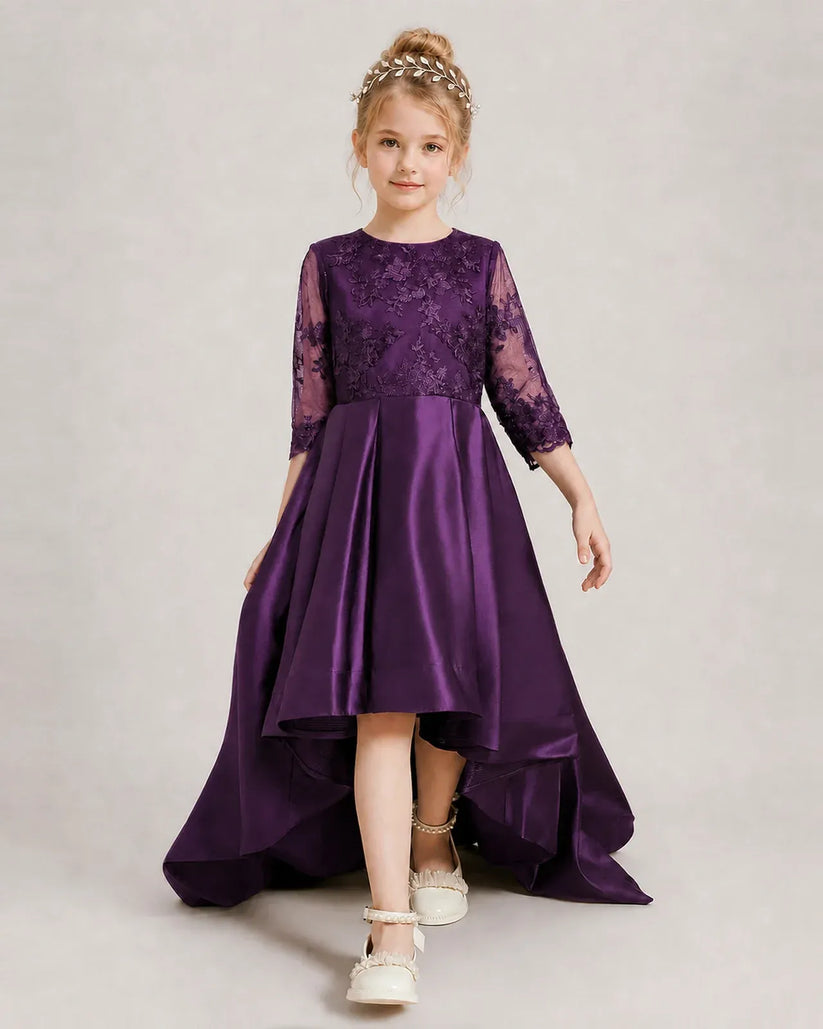 Grape Satin A-line Pageant Dress Front View