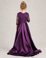 Grape Satin A-line Pageant Dress Back View