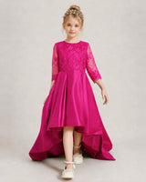 Hot Pink Satin A-line Pageant Dress Front View