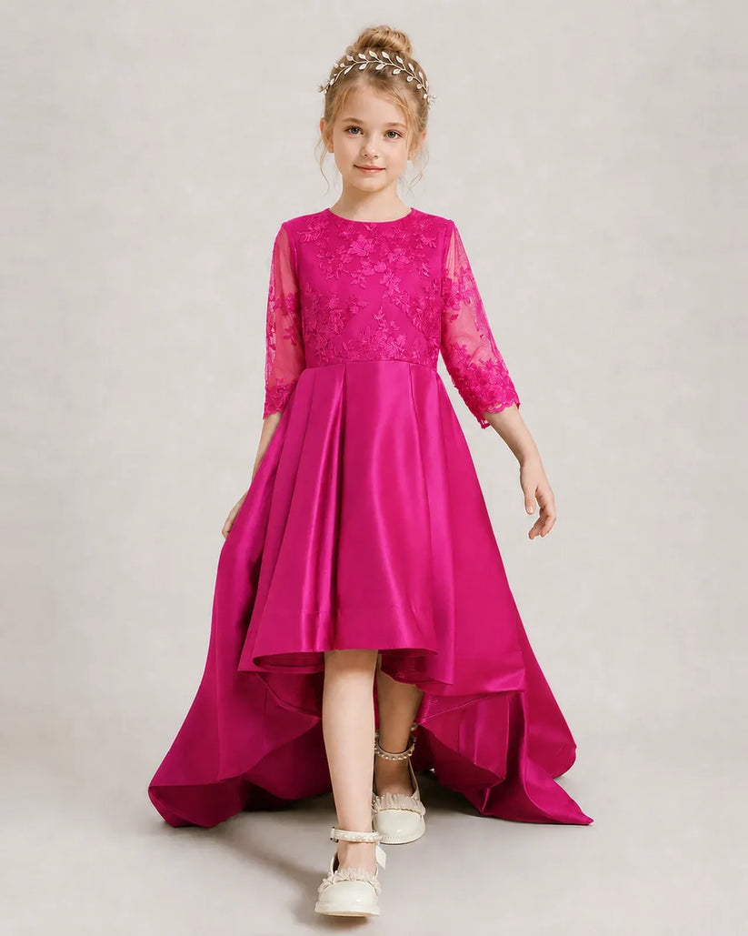 Hot Pink Satin A-line Pageant Dress Front View