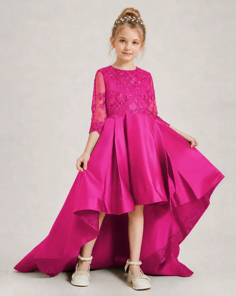 Hot Pink Satin A-line Pageant Dress Front View