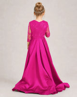 Hot Pink Satin A-line Pageant Dress Back View