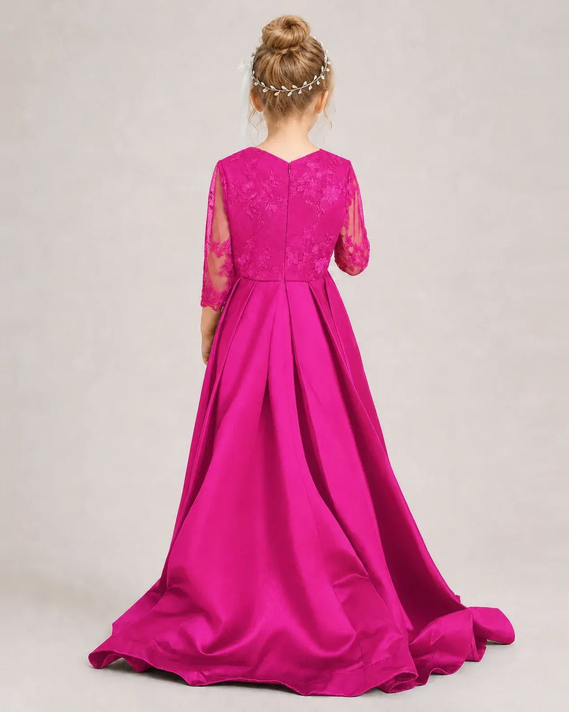 Hot Pink Satin A-line Pageant Dress Back View