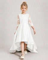 Ivory Satin A-line Pageant Dress Front View