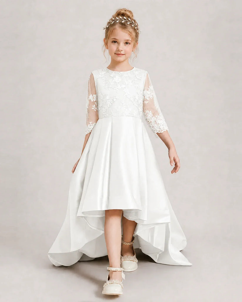 Ivory Satin A-line Pageant Dress Front View
