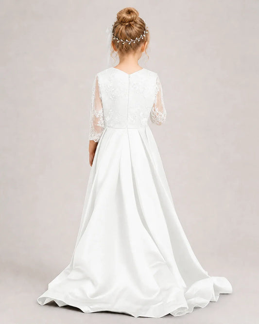Ivory Satin A-line Pageant Dress Back View