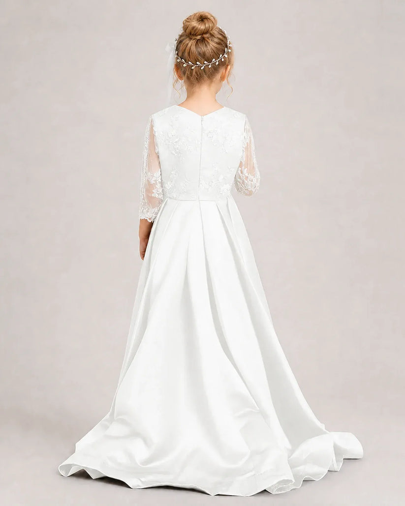Ivory Satin A-line Pageant Dress Back View